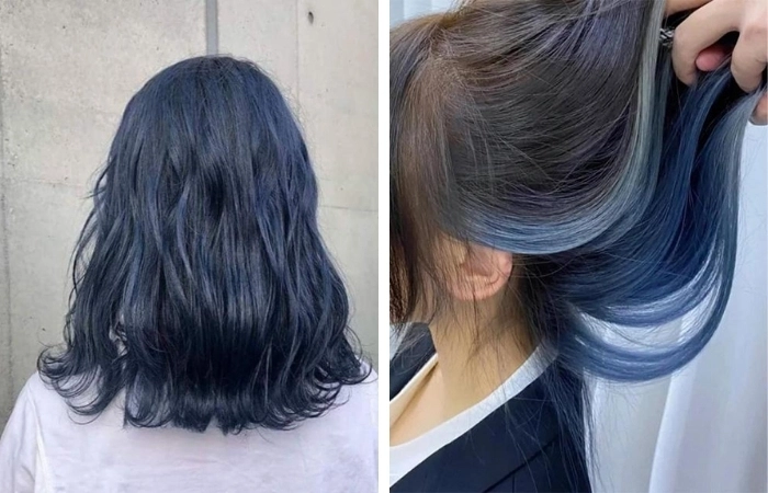 Phong cách mới với màu tóc xám xanh dương hiện đại
