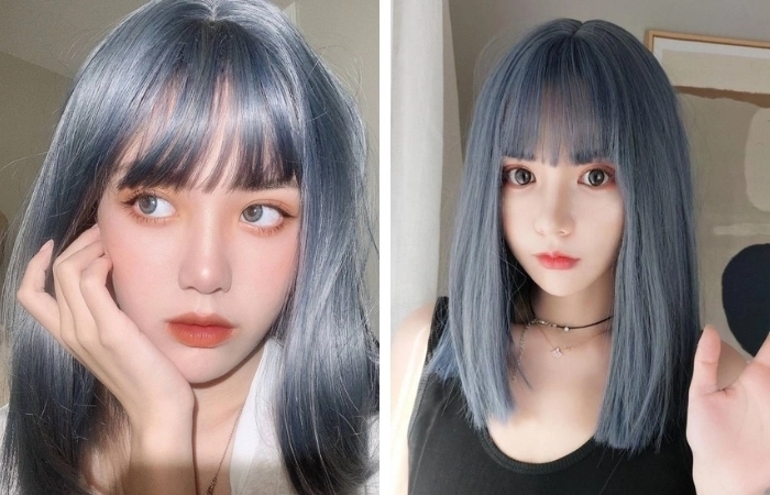 Tóc cực chất với tóc màu xám khói ánh xanh