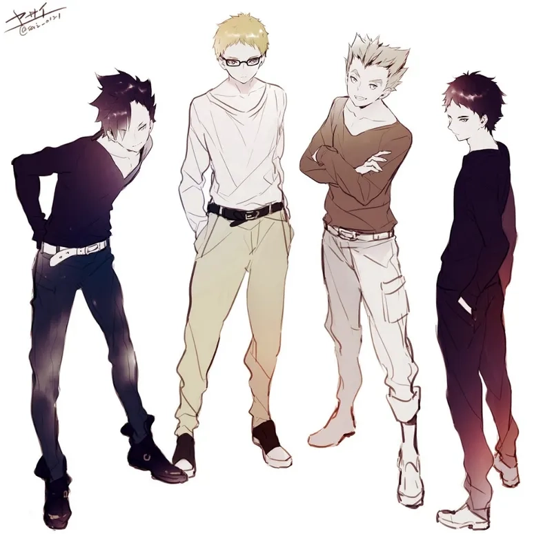 Akaashi Bokuto Kuroo Tsukishima là nhóm bạn thân thiết trong Haikyuu