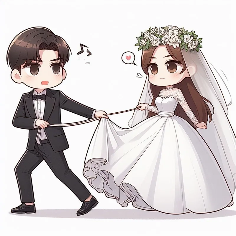 Thêm phần sinh động với hình cô dâu chú rể chibi