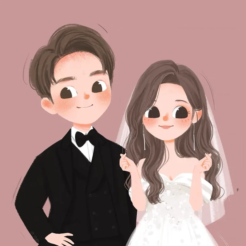 Hình cô dâu chú rể hoạt hình thêm phần lãng mạn