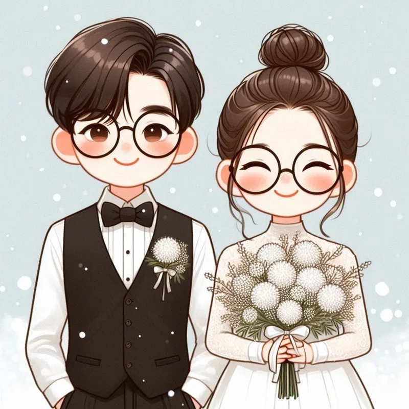 Vẽ cô dâu chú rể chibi siêu dễ thương cho đám cưới