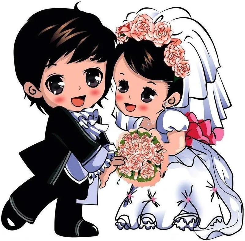 Thêm sắc màu với ảnh cô dâu chú rể hoạt hình