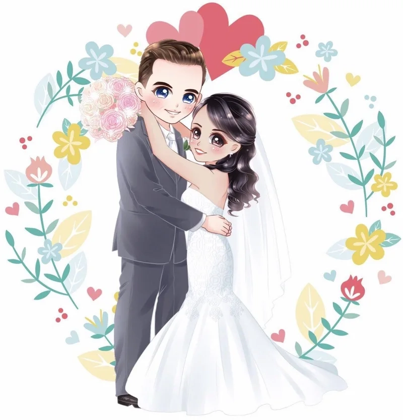 Tạo những bức ảnh đẹp với chibi cô dâu chú rể png