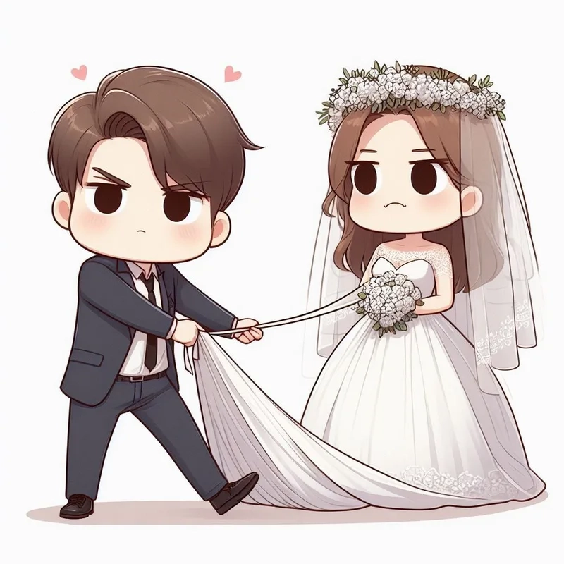 Thiết kế thiệp cưới độc đáo với hình cô dâu chú rể đẹp chibi