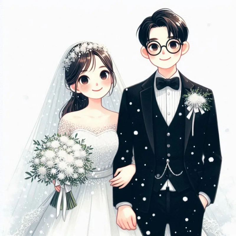 Vẽ chú rể và cô dâu theo phong cách chibi đáng yêu