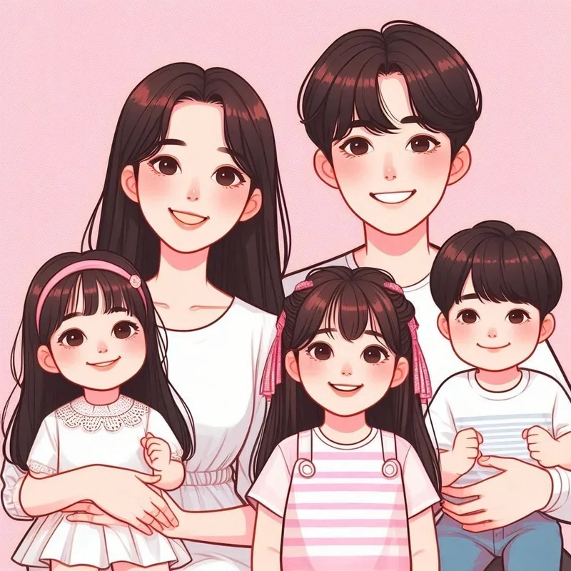 Mẫu thiết kế gia đình nhỏ chibi cho bộ lịch Tết