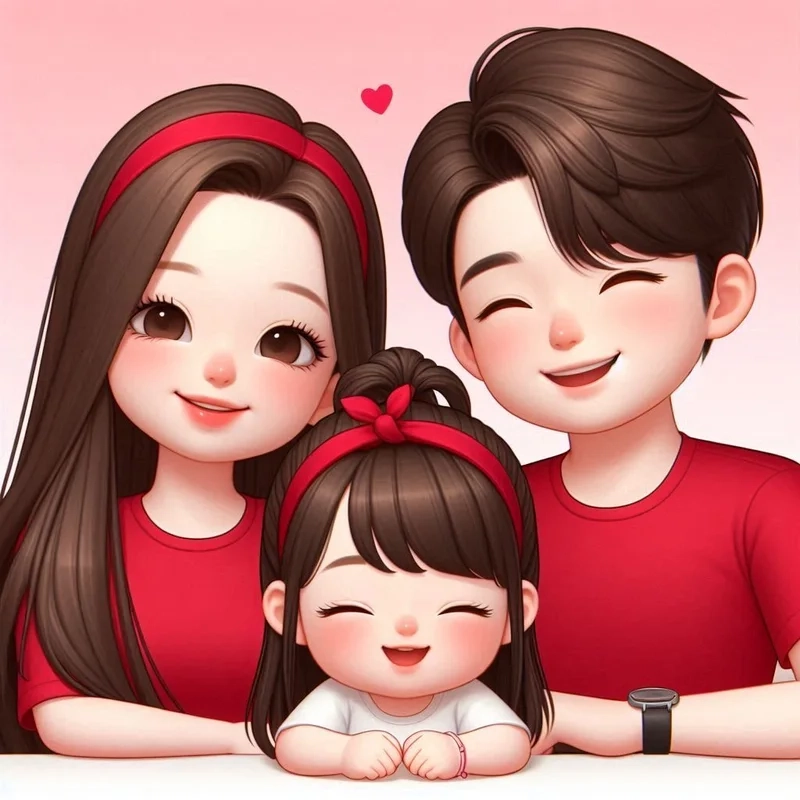 Mẫu chibi ảnh gia đình hoạt hình 3 người siêu hot