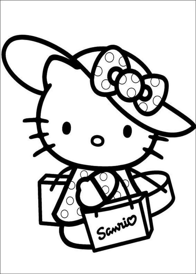 In tranh tô màu mèo hello kitty cho bé thoải mái tô vẽ