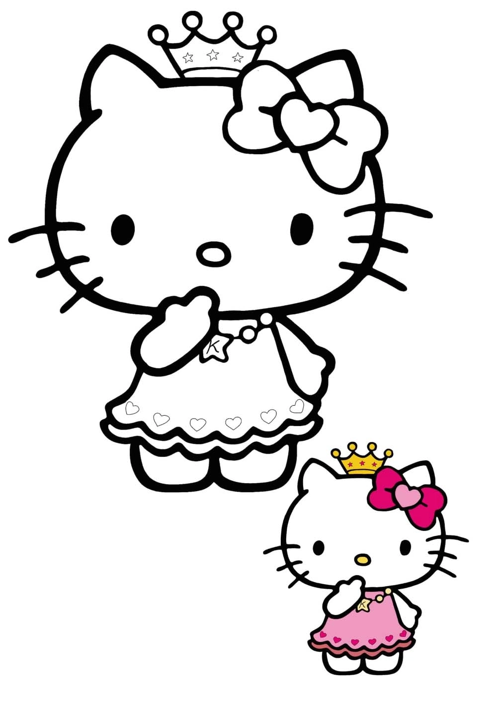 Hình ảnh tô màu mèo kitty đầy sắc màu cho bé yêu tự do sáng tạo