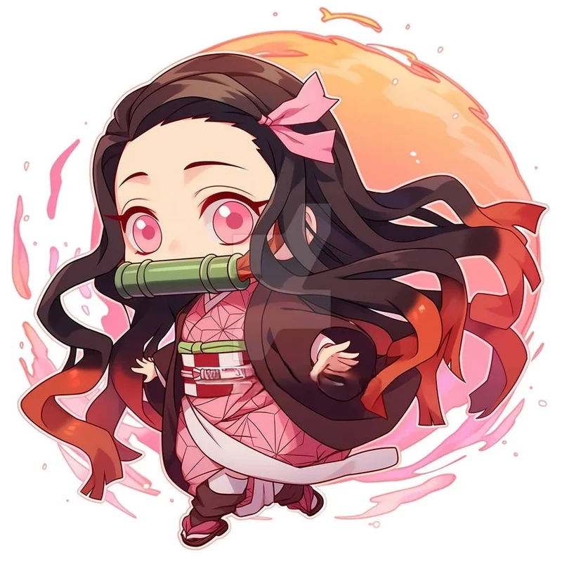 Nezuko chibi tô màu để tạo ra những tác phẩm đầy màu sắc