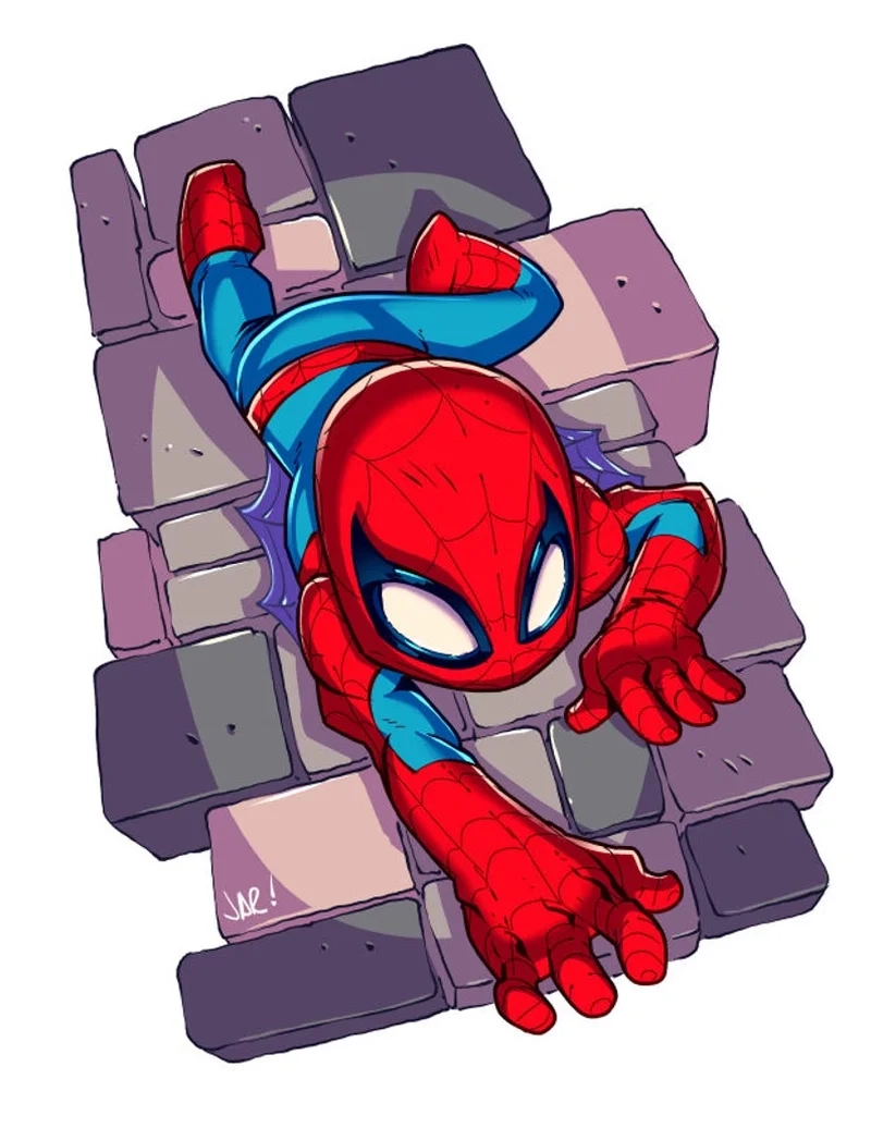 Pha tạo dáng độc đáo của chibi spider man upside down