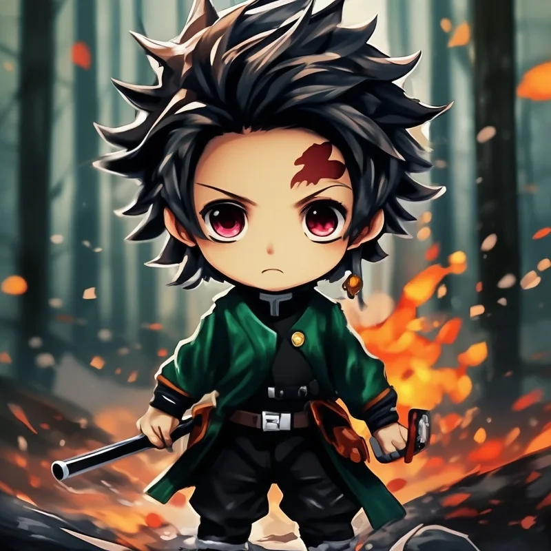Tanjiro chibi ngầu với vẻ ngoài mạnh mẽ và cá tính