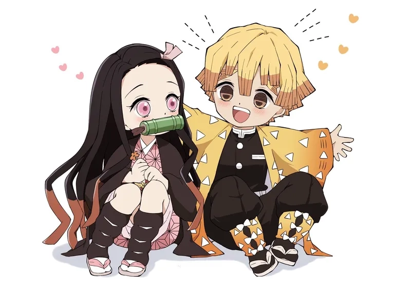 Hình ảnh dễ thương của Nezuko và Zenitsu Chibi khiến bạn tan chảy