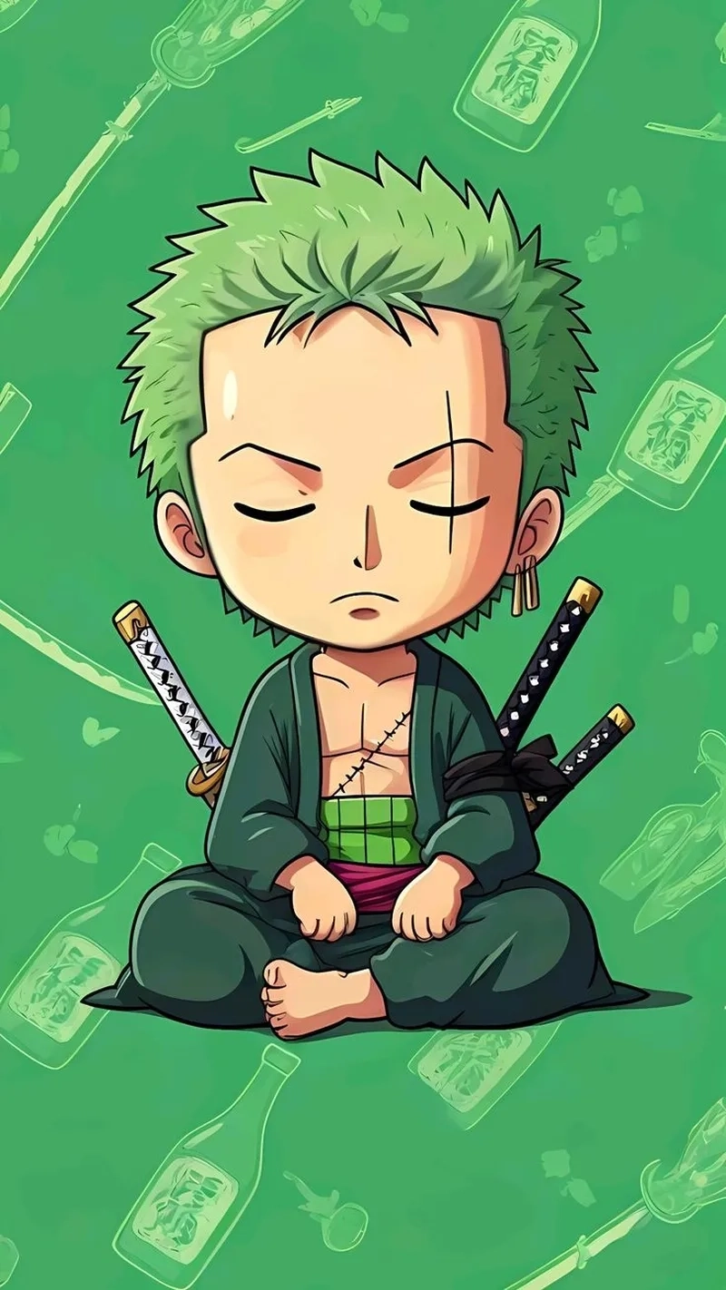 Zoro chibi mang phong cách nhỏ nhắn và đáng yêu.
